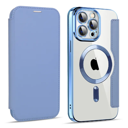 Wireless Charge Case for iPhone 14 13 12 11 Pro Max 15 Plus Magnetic Shockproof Flip Leather Shell Card Slot Hard PC Back Cover