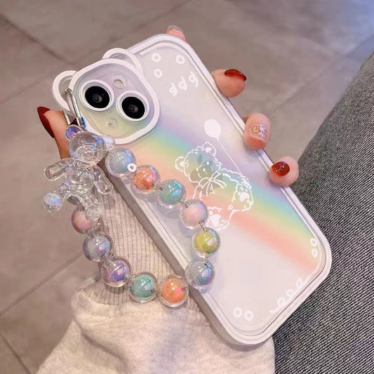 Cute 3D Rainbow Bear Ear Flower Transparent Phone Case