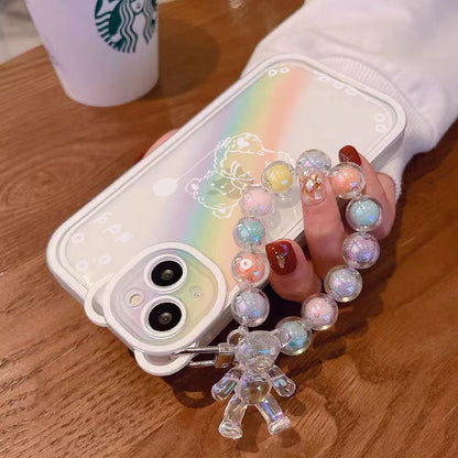Cute 3D Rainbow Bear Ear Flower Transparent Phone Case