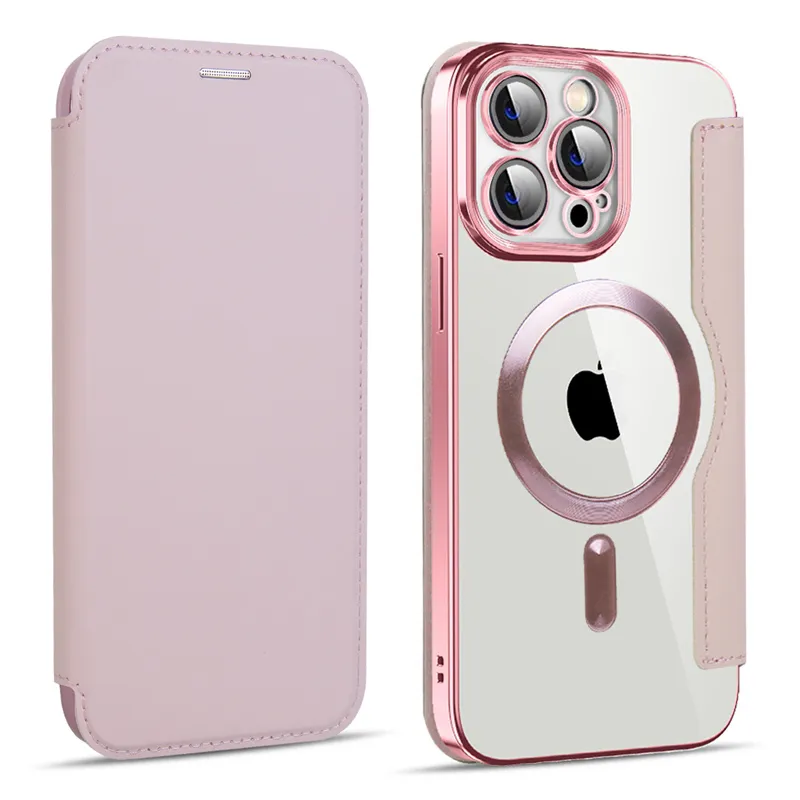 Wireless Charge Case for iPhone 14 13 12 11 Pro Max 15 Plus Magnetic Shockproof Flip Leather Shell Card Slot Hard PC Back Cover