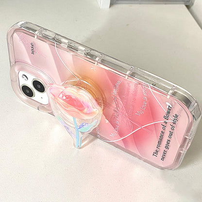 Pink Rose Stand Chain Bracelet Phone Case For iPhone 15 14 13 12 Pro Max Plus Lens Protection Soft Cover