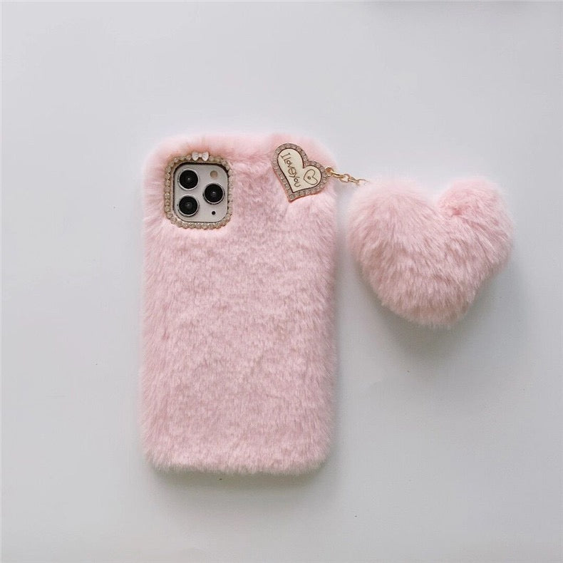 Love Heart Plush Warm iPhone Case For iPhone 15 14 13 12 11 Pro Max Plus Mini