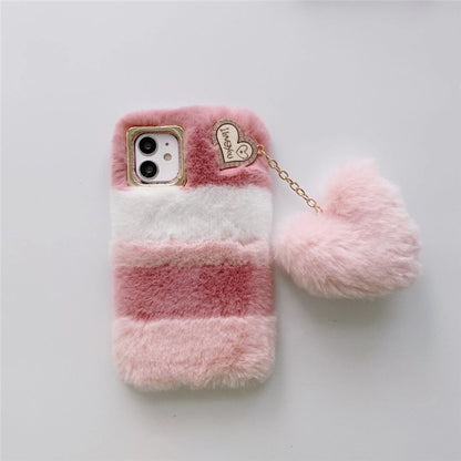 Love Heart Plush Warm iPhone Case For iPhone 15 14 13 12 11 Pro Max Plus Mini