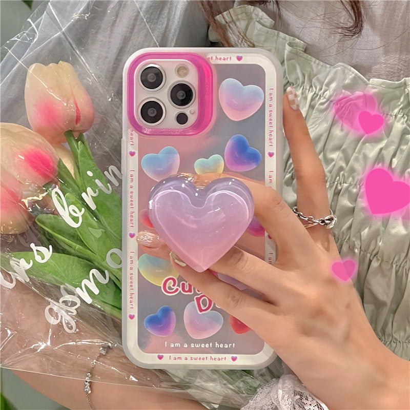 Cute Love Heart Laser Blu-ray Korea Phone Case