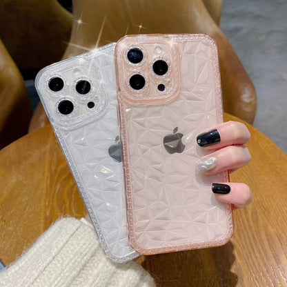 Luxury Glitter Clear Diamond Texture Phone Case For iPhone 14 13 12 11 Pro Max X XR XS Max 7 8 Plus Lens Protection Soft Cover