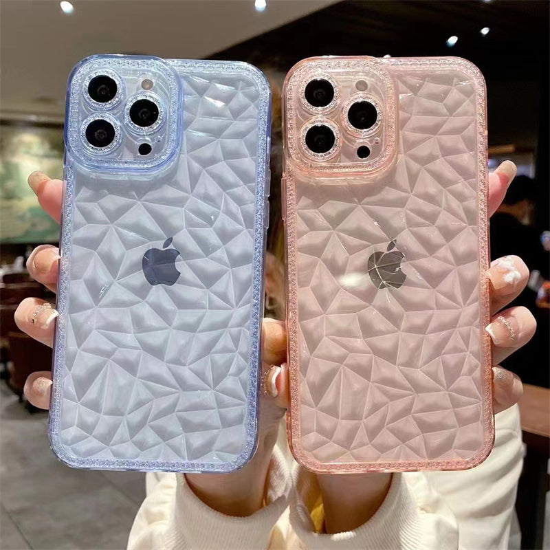 Luxury Glitter Clear Diamond Texture Phone Case For iPhone 14 13 12 11 Pro Max X XR XS Max 7 8 Plus Lens Protection Soft Cover